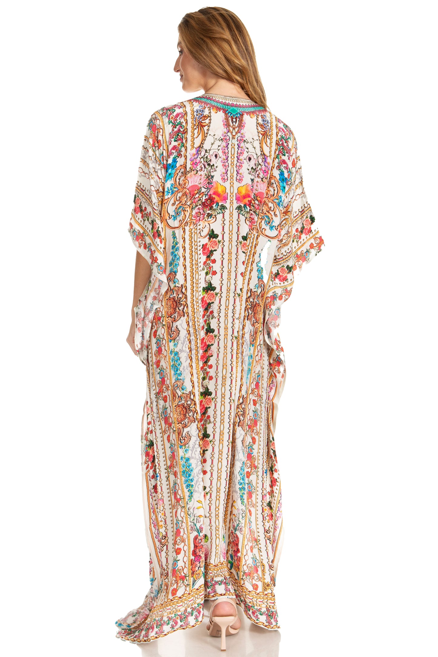 Sakkas Georgettina 2025 Flowy Rhinestone V Neck Long Caftan Dress / Cover Up