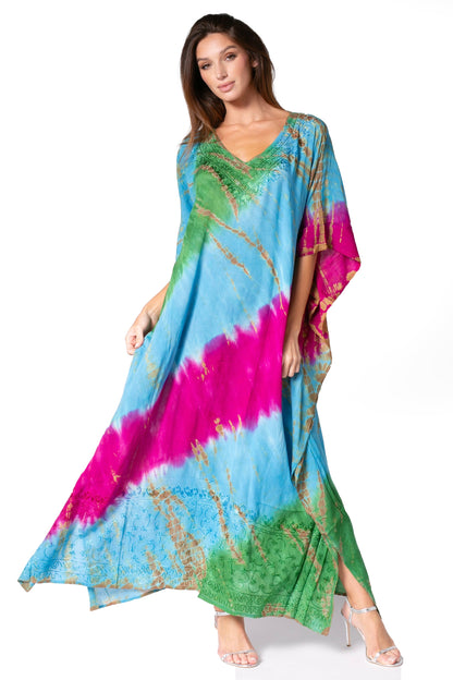 Sakkas Catia Women's Boho-Style Long Maxi Caftan for Lounging and Casual Wear
