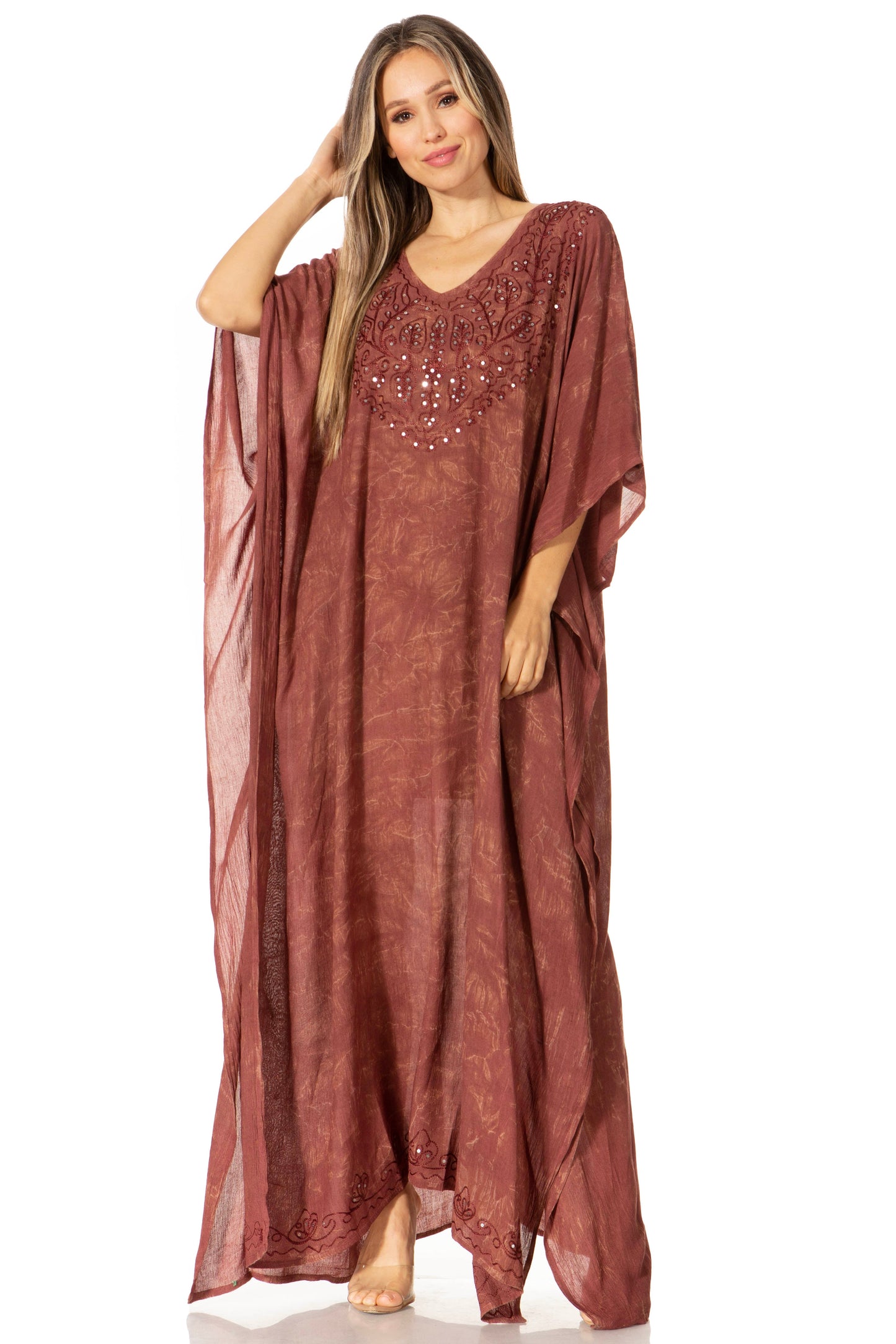 Sakkas Catia Women's Boho-Style Long Maxi Caftan for Lounging and Casual Wear