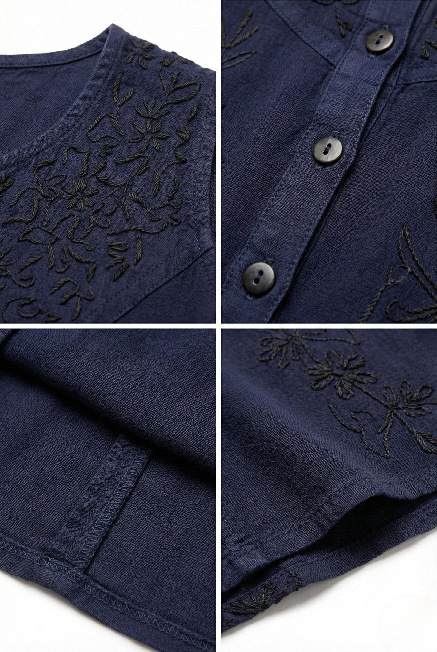 Sakkas Maya Midi Floral Embroidered Sleeveless Button Up Rayon Dress