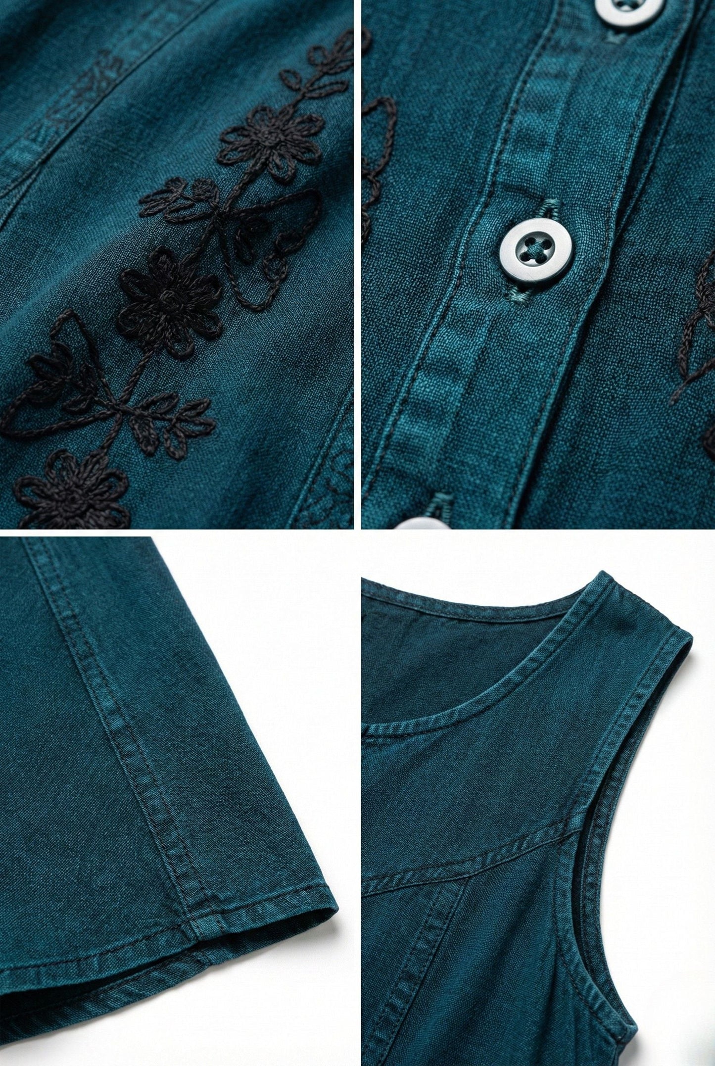 Sakkas Maya Midi Floral Embroidered Sleeveless Button Up Rayon Dress