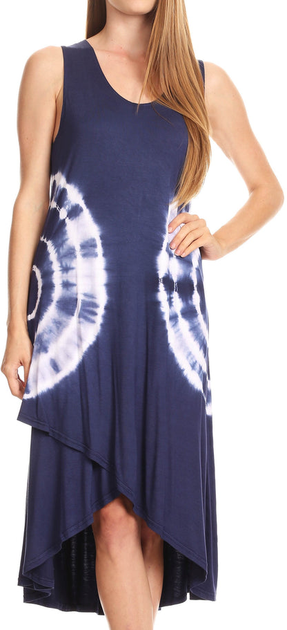 Sakkas Havva Knit Tie-dye Sleeveless Hi Low Dress with Scoop Neck