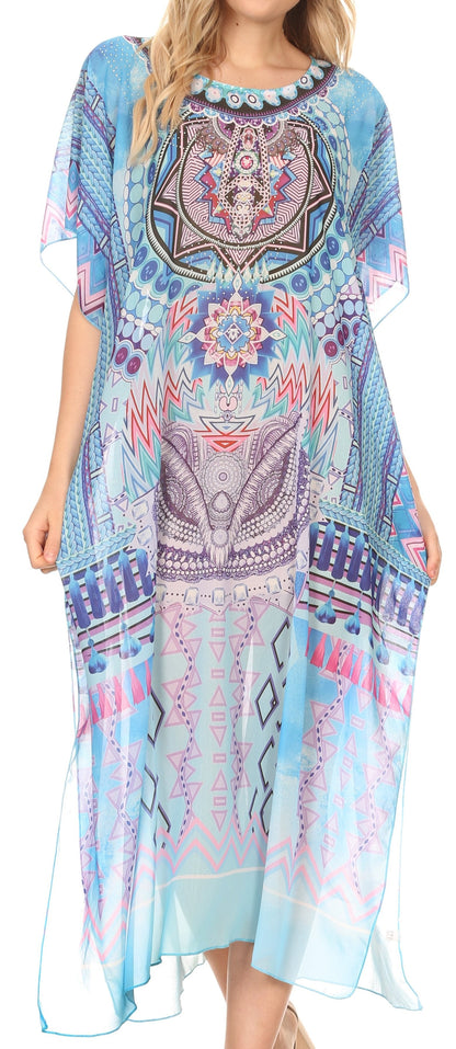 MKY Astryd Women's Flowy Maxi Long Caftan Dress Cover Up with Rhinestone