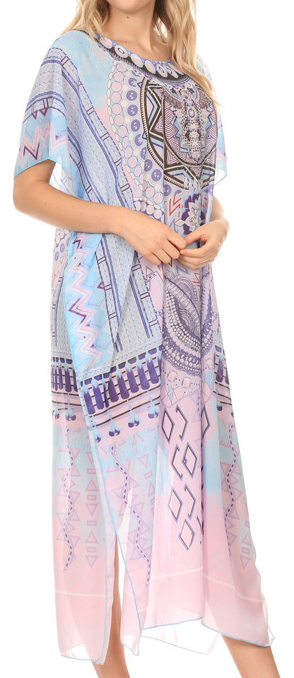 MKY Astryd Women's Flowy Maxi Long Caftan Dress Cover Up with Rhinestone