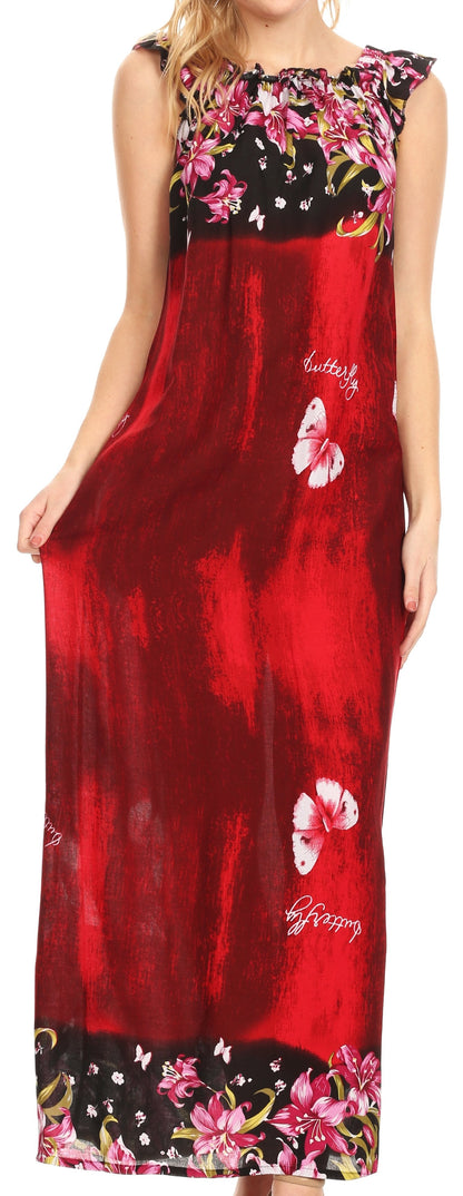 Sakkas Abby Womens Casual Long Tropical Off Shoulder Dress Elastic & Floral Print