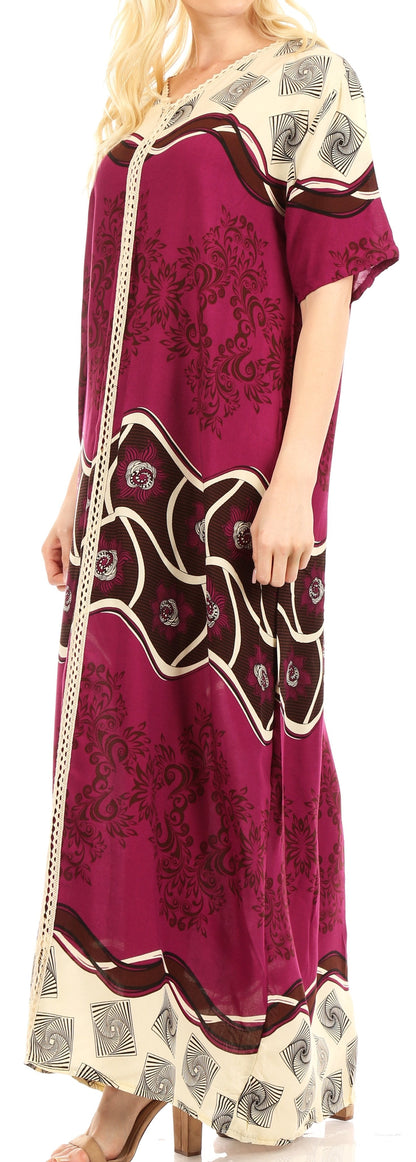 Sakkas Sabra Womens Long Casual Cover-up Tunic Kaftan V neck Dress