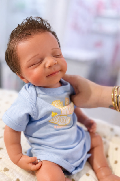 Hendrix 19” W/ short NEWBORN HAIR straight Full Silicone Boy Tan Skin Tone open mouth tat 10-15 days