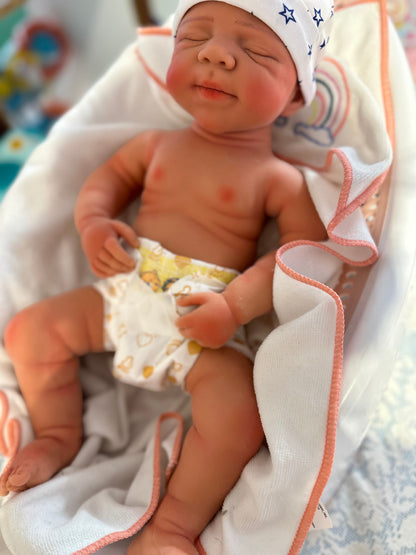 Hendrix 19” reborn baby tan skin Tone Full Silicone newborn  Boy approx 7.3 lbs open mouth. TAT APPROXIMATELY 10 Days