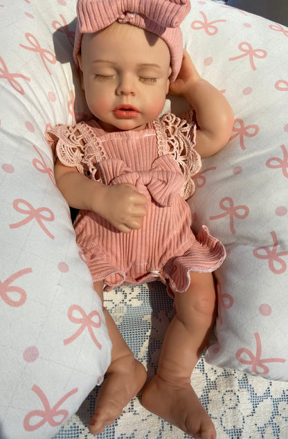 Lizzy 16in reborn baby Full Silicone Preemie Painted Hair open mouth approx 4lbs