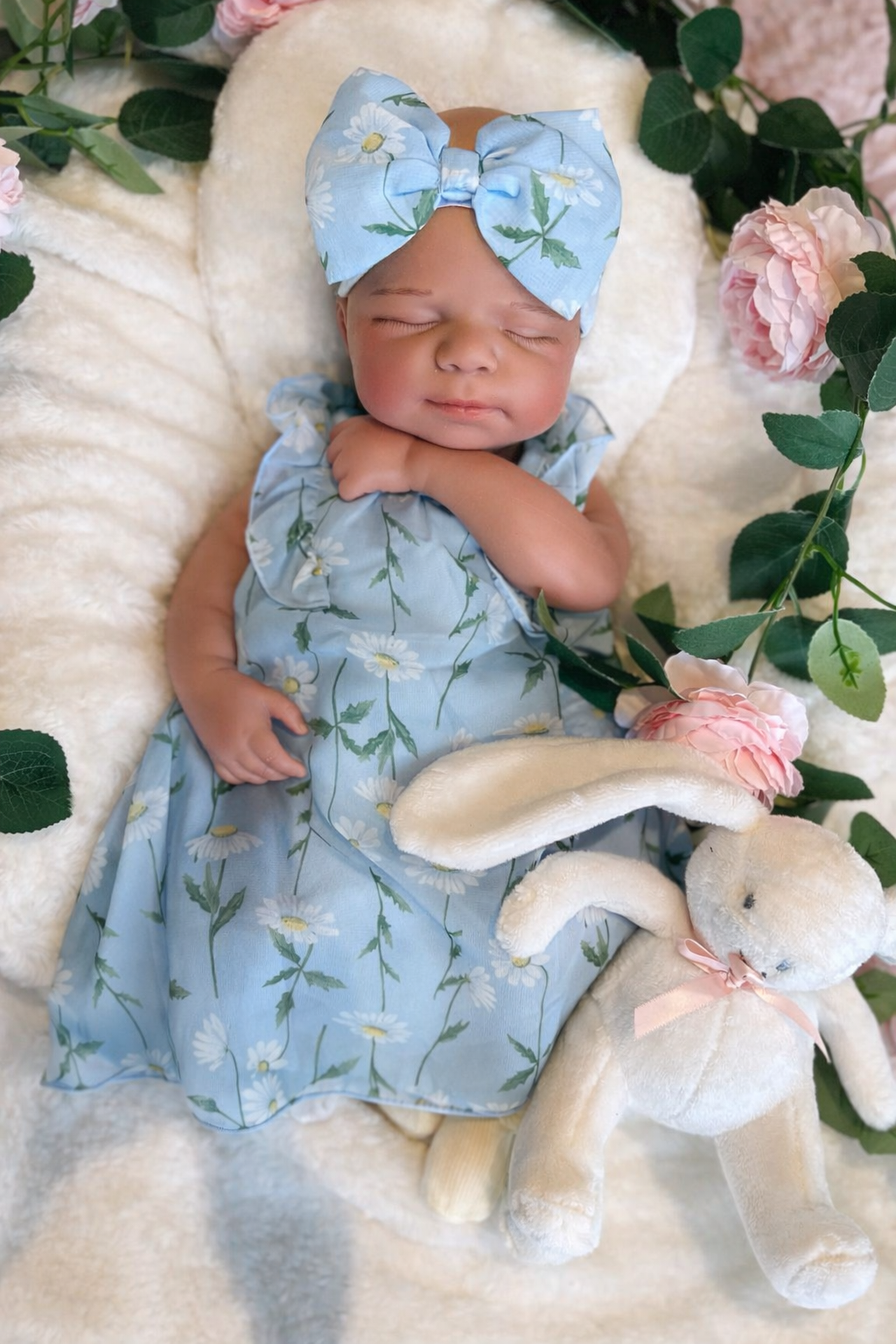 Victoria 19” reborn baby Full Silicone Girl Tan Skin Tone approx 7.2lbs wears newborn open mouth