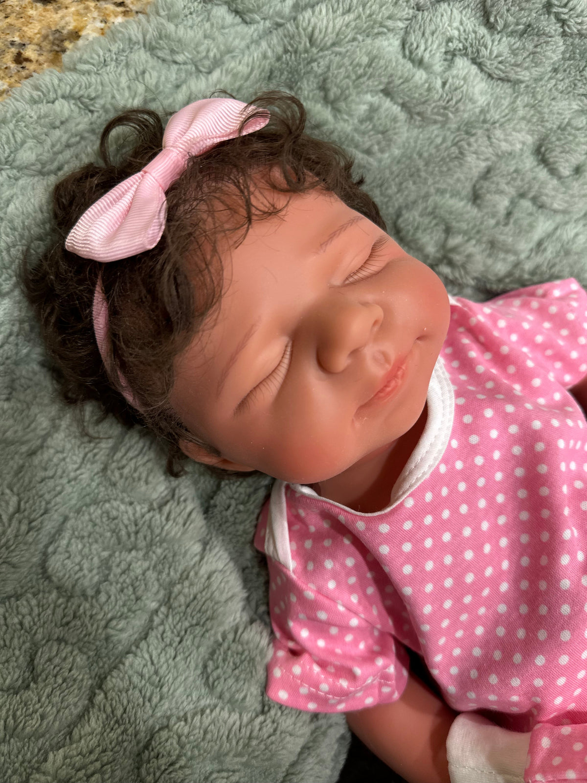 Victoria 19” W/ NEWBORN CURLY HAIR , CUSTOM MADE Full Silicone Tan Skin open mouth