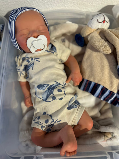Joshua Full Silicone Baby boy tan skin tone Reborn 17-18 in approx 6lbs open mouth tat 10 days
