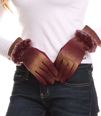 Sakkas Sophie Ombre Knitted Faux Fur Wrist Band Touch Screen Capable Gloves
