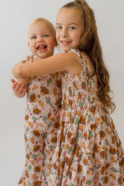Pink Highland Cow Shirred Dress