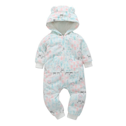 Modern High Quality Newborn Infant Baby Clothes Fleece Jumpsuit Boys Romper Hooded Jumpsuit Bear For Kids