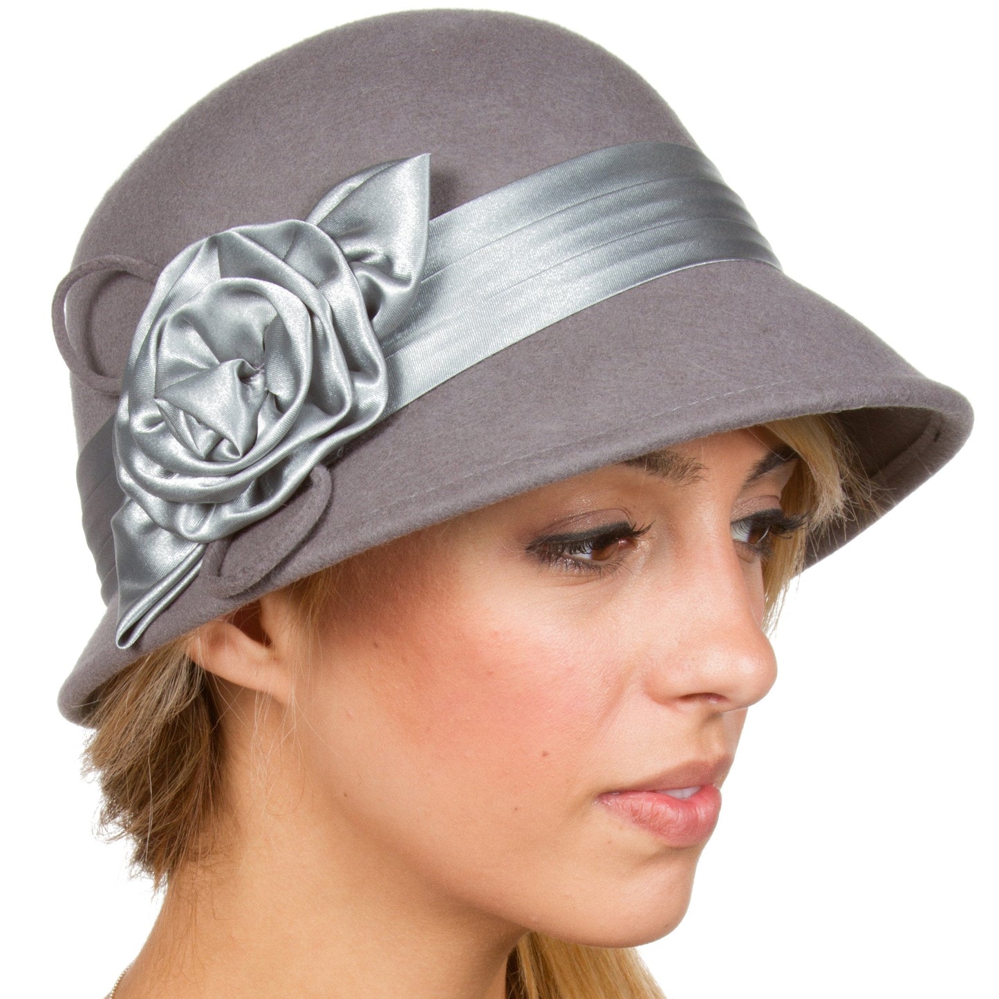 Sakkas Marilyn Vintage Style Wool Cloche Bucket Winter Hat with Satin Flower