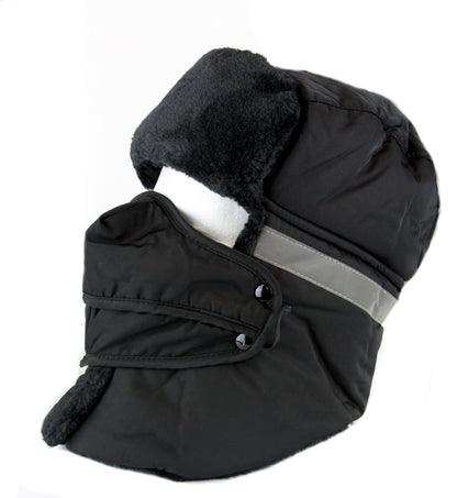 Sakkas Dab Unisex Faux Fur Ushanka Trapper Hat Chin Strap Removable Mask Russian Aviator Trooper Winter Hat for Men & Women