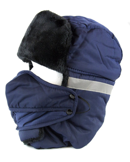 Sakkas Dab Unisex Faux Fur Ushanka Trapper Hat Chin Strap Removable Mask Russian Aviator Trooper Winter Hat for Men & Women