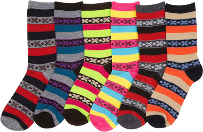 Sakkas Women's Poly Blend Soft and Stretchy Crew Pattern Socks Assorted 6-pack