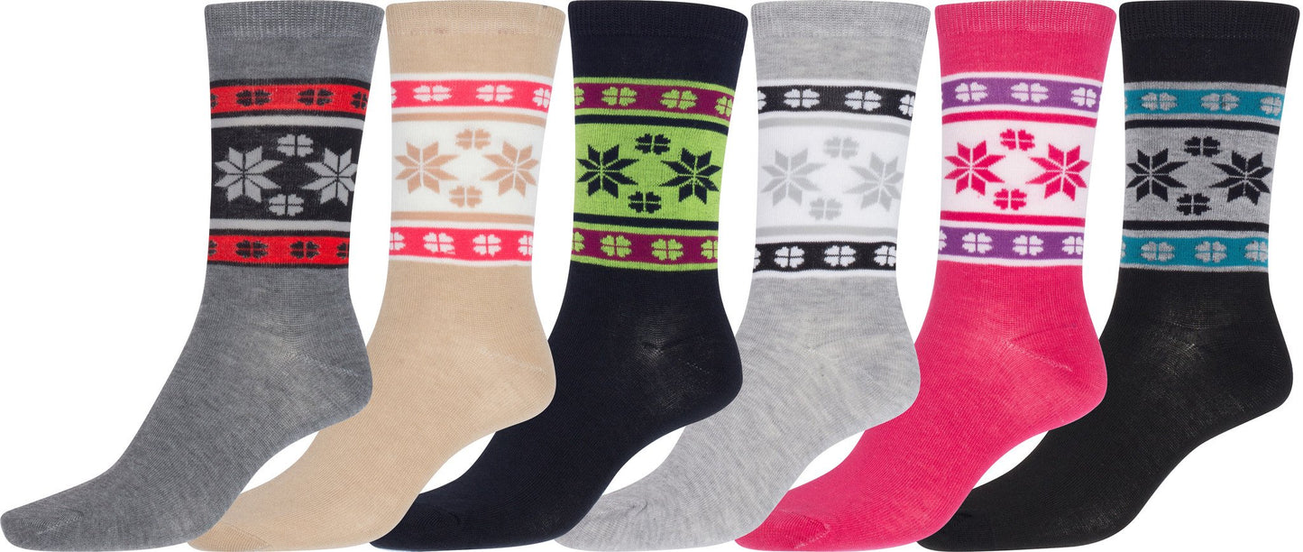 Sakkas Women's Poly Blend Soft and Stretchy Crew Pattern Socks Assorted 6-pack