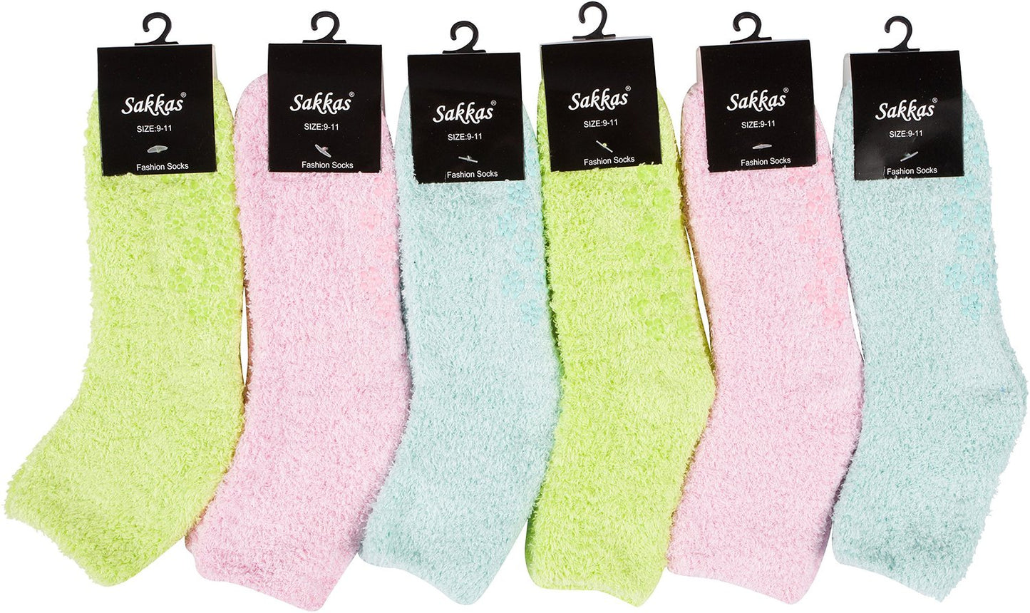 Sakkas Super Soft Anti-Slip Fuzzy Ankle Socks Value Assorted 6-Pack