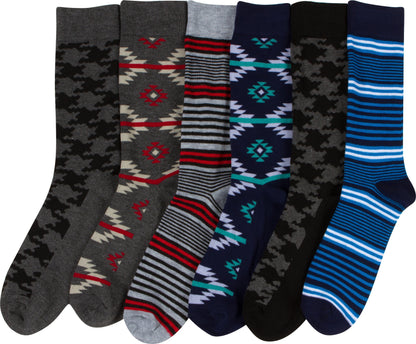 Sakkas Men's Crew High Patterned Colorful Design Dress Socks Asst Value 6-Pack