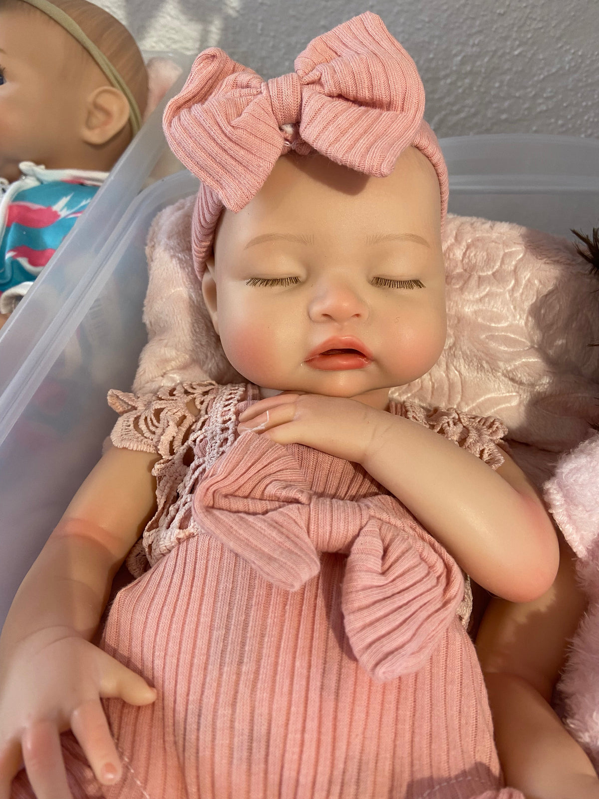 Belle 16in reborn baby Full Silicone Girl Painted Hair preemie approx 4lbs. Open mouth