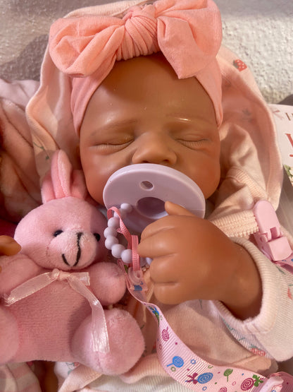 Victoria 19” reborn baby Full Silicone Girl Tan Skin Tone approx 7.3lbs newborn open mouth