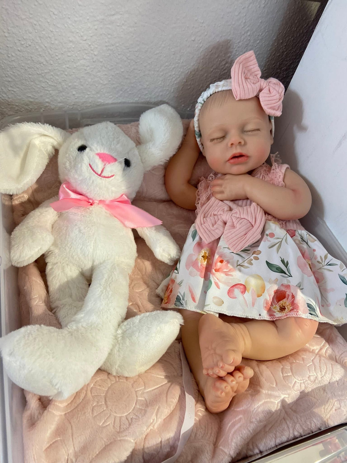Lizzy 16in reborn baby Full Silicone Preemie Painted Hair open mouth approx 4lbs