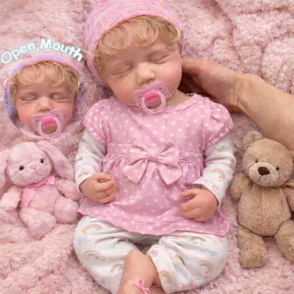 ADELINE BLONDE NEWBORN HAIR , CUSTOM MADE Full Silicone 19-20in” Girl open mouth approx 2 week TAT 10 days