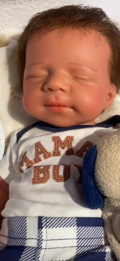 Hendrix 19” W/ short NEWBORN HAIR straight Full Silicone Boy Tan Skin Tone open mouth tat 10-15 days