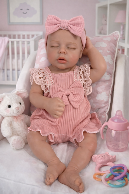 Lizzy 16in reborn baby Full Silicone Preemie Painted Hair open mouth approx 4lbs