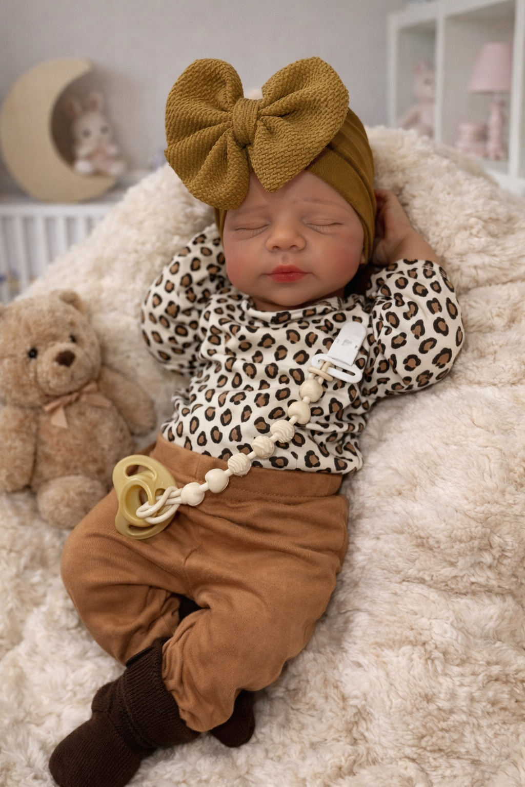 Victoria 19” reborn baby Full Silicone Girl Tan Skin Tone approx 7.2lbs wears newborn open mouth
