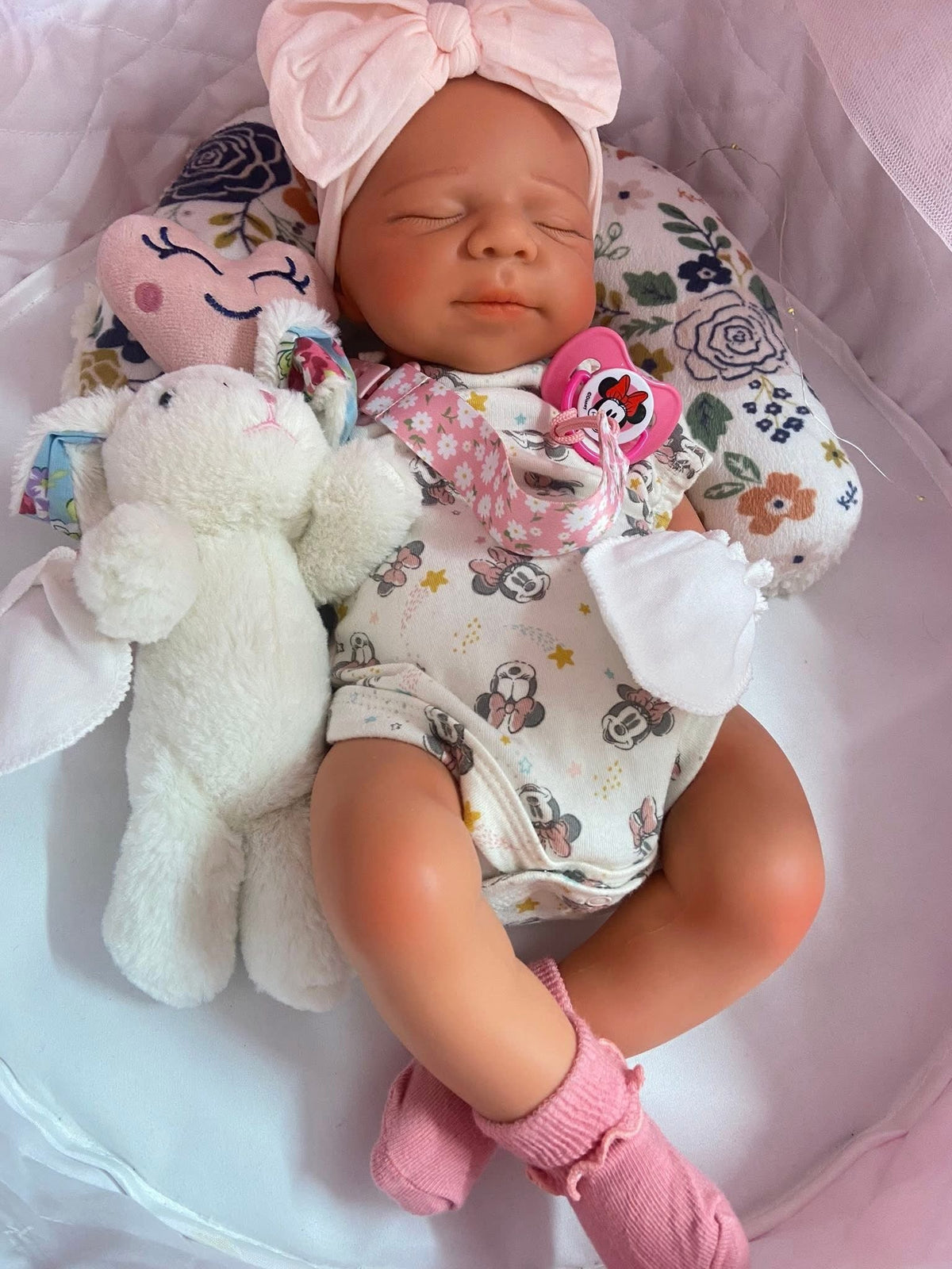 Victoria 19” reborn baby Full Silicone Girl Tan Skin Tone approx 7.2lbs wears newborn open mouth