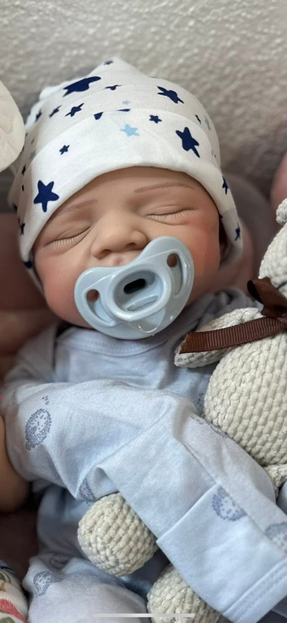 Jordan 19” Fair Skin Tone Full Silicone newborn baby Boy 7.2 lbs open mouth