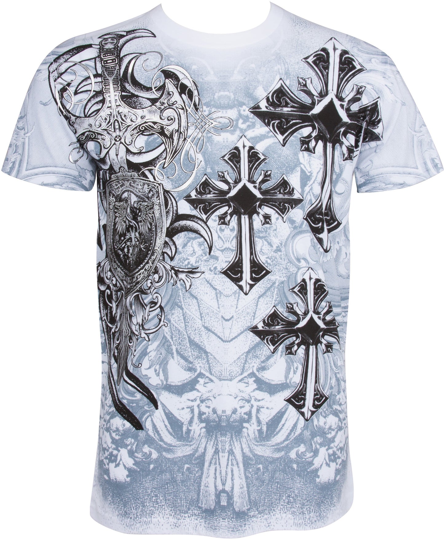 Sakkas Cross, Sword and Shield Cotton Mens T-Shirt