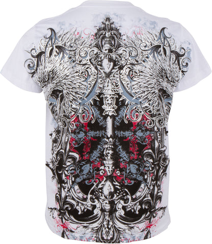 Sakkas Eagle Head and Fleur de Lis Metallic Silver Embossed Cotton Mens T-Shirt