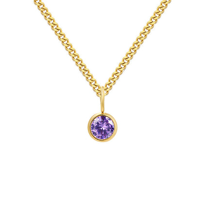 Stainless Steel Necklace With Diamond Birthstone Pendant