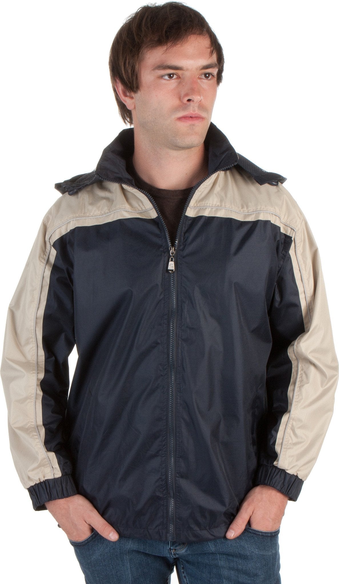 Adult Two-Tone Full-Zip Water-Resistant Hooded Windbreaker / Rain Jacket ( 2 Colors )