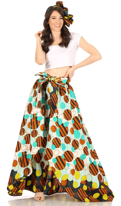 Sakkas Lanna Women's African Ankara Print Ankle Pants w/Pockets & Overlay Pull-up