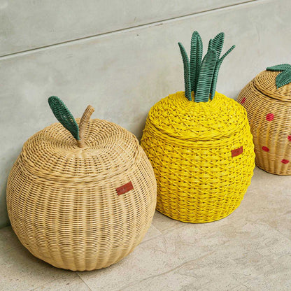 Pineapple Rattan Storage Basket Yellow - Medium