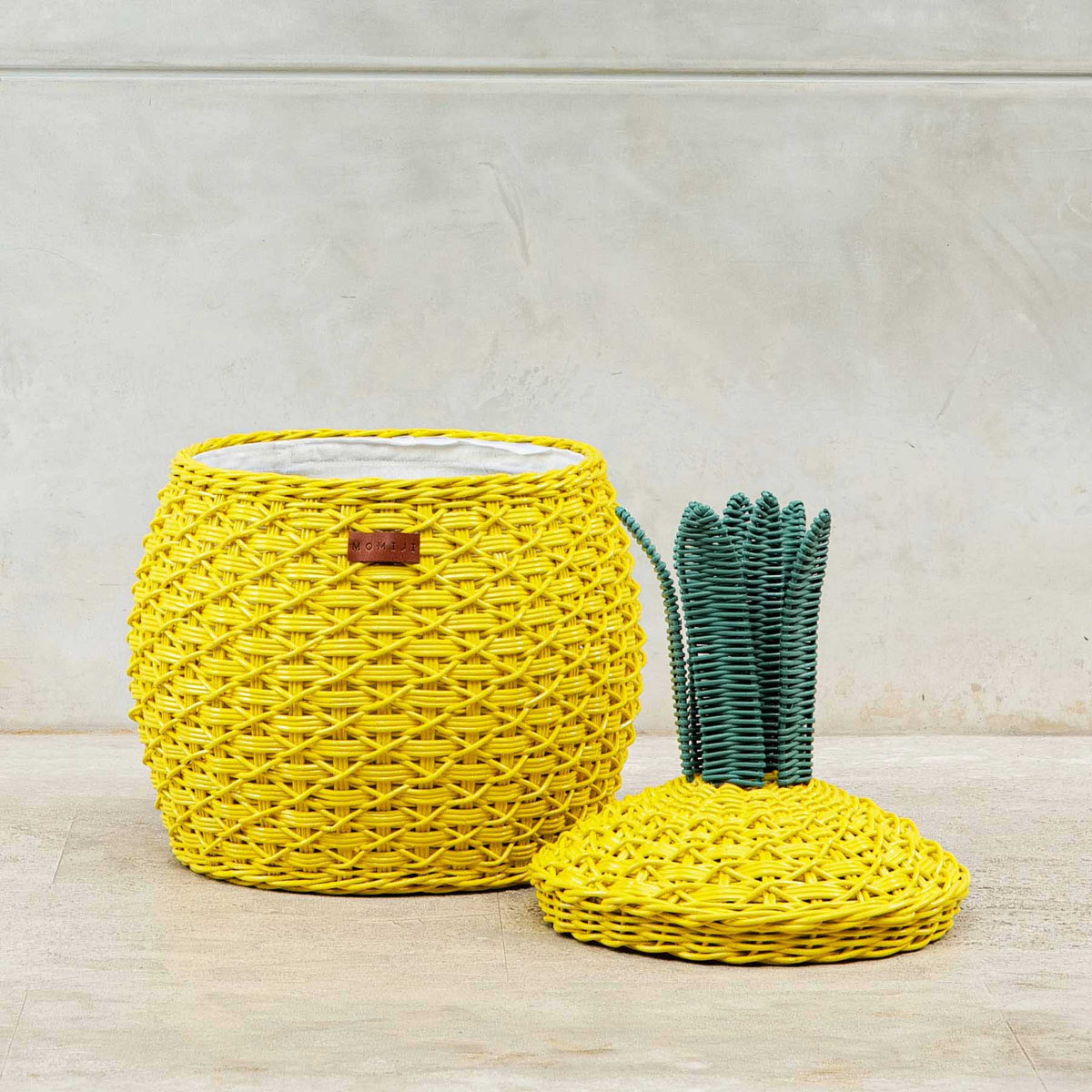 Pineapple Rattan Storage Basket Yellow - Medium