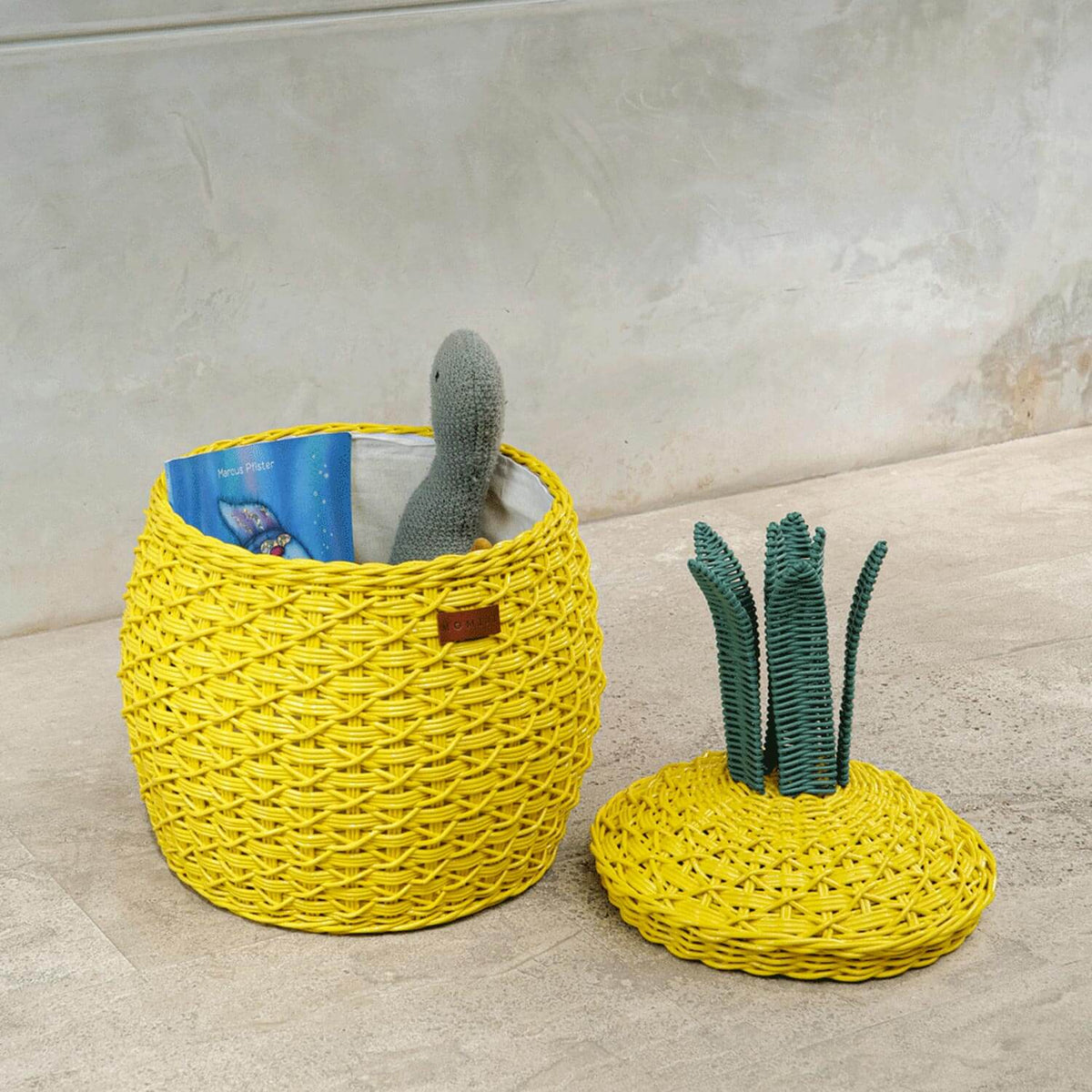 Pineapple Rattan Storage Basket Yellow - Medium