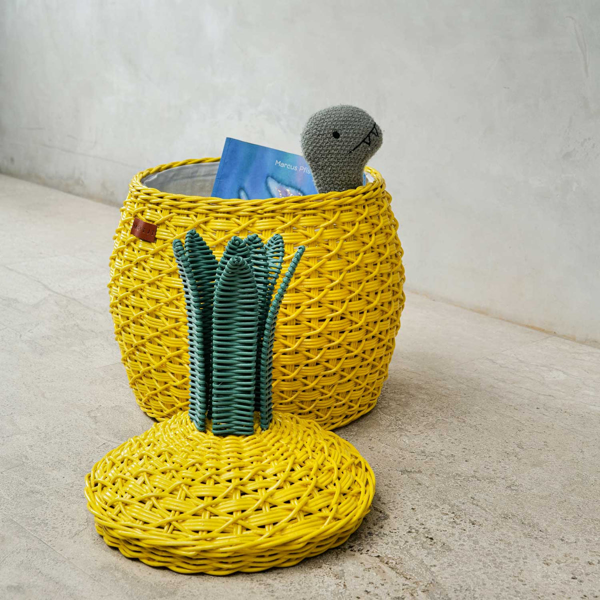 Pineapple Rattan Storage Basket Yellow - Medium