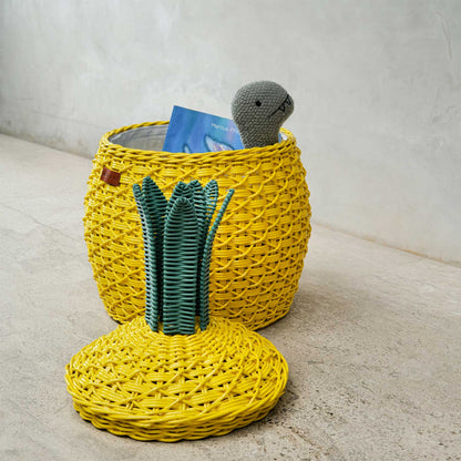 Pineapple Rattan Storage Basket Yellow - Medium