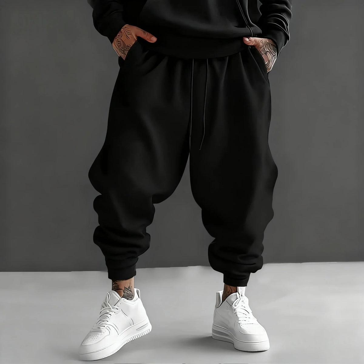 Chinese Pure Cotton Mens Black Harem Pants New Goku Print Loose Fit Autumn Casual Trousers Extra Large Size High Quality