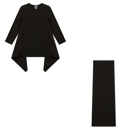 2PC Set Handkerchief Top With Maxi Straight Skirt