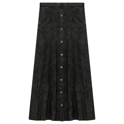 Ladies Button Down Denim Wash Rib Long Skirt