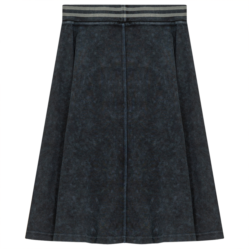 Ladies Denim Rib Short Panel Skirt With Elastic Stripe Waistband