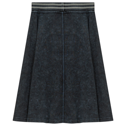 Ladies Denim Rib Short Panel Skirt With Elastic Stripe Waistband